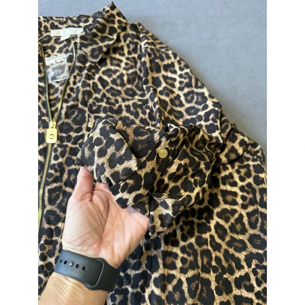 NEW Michael Kors Leopard Print Zip Front Blouse Top Women's Plus Size 3X